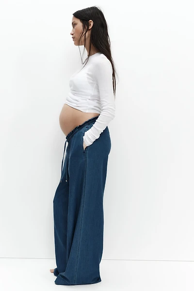 MAMA Pantalon taille froncée à jambes larges