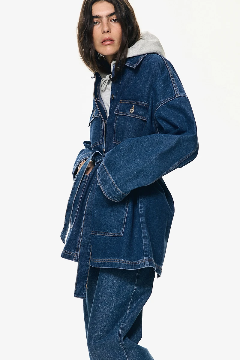Tie-Belt Denim Jacket