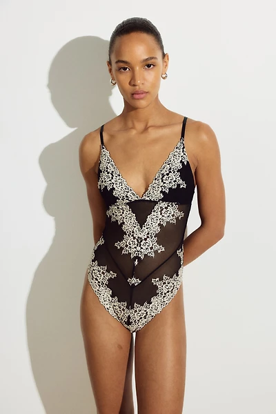 Padded-Cup Lace Bodysuit