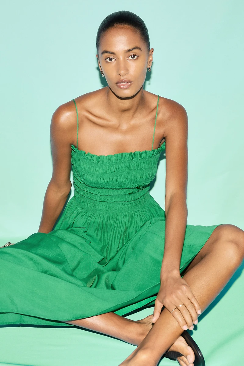 Smocked-Bodice Strappy Dress