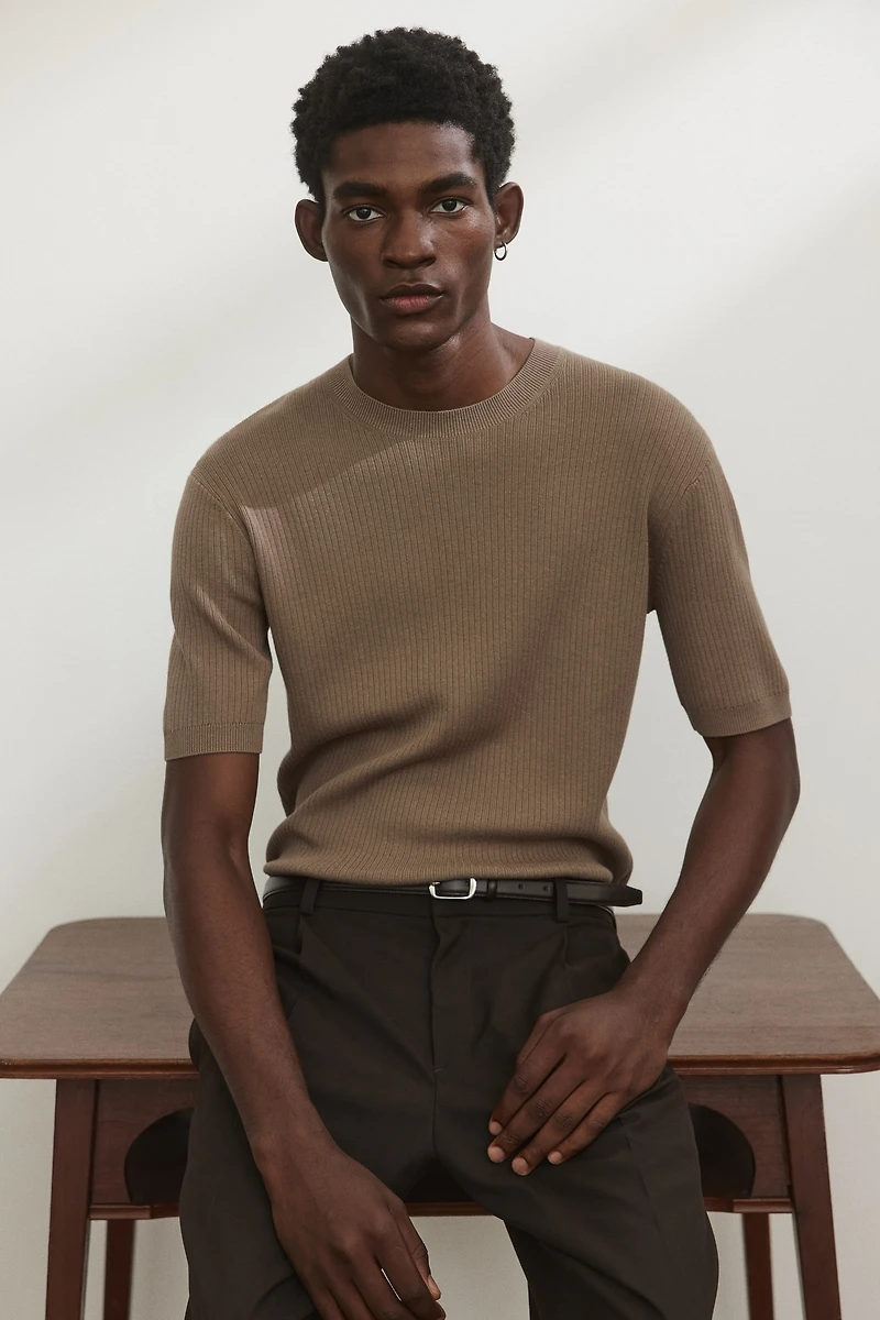 Slim-Fit Rib-Knit T-Shirt