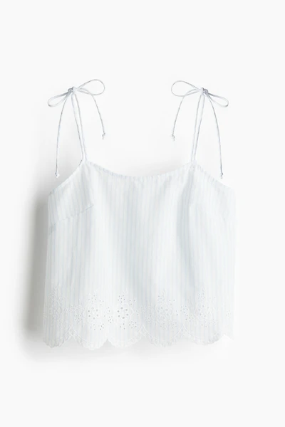 Embroidered Top with Tie Shoulder Straps