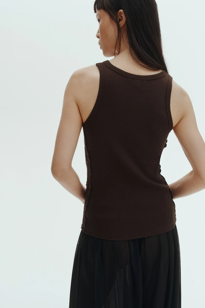 Ribbed Lace-Inset Tank Top