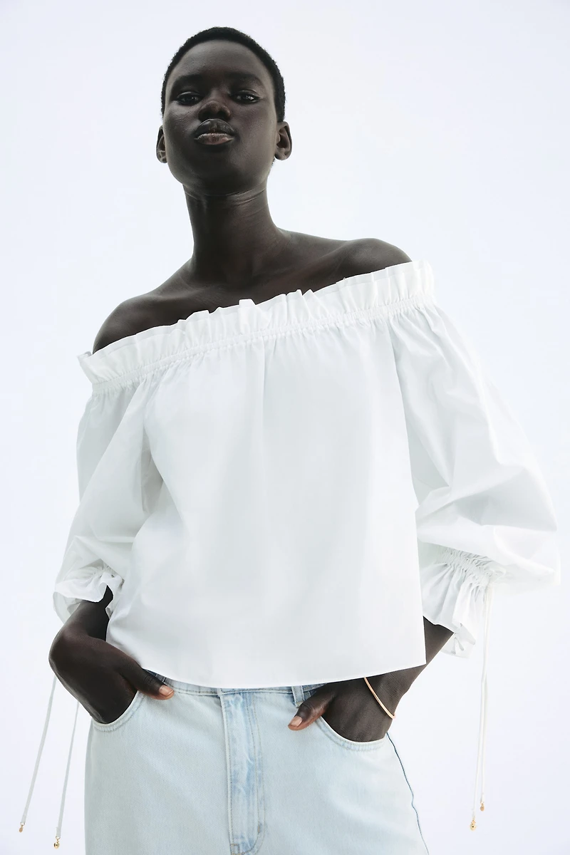 Off-the-Shoulder Poplin Blouse