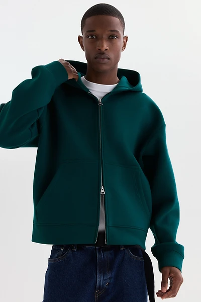 Veste à capuche ample fermeture éclair en scuba