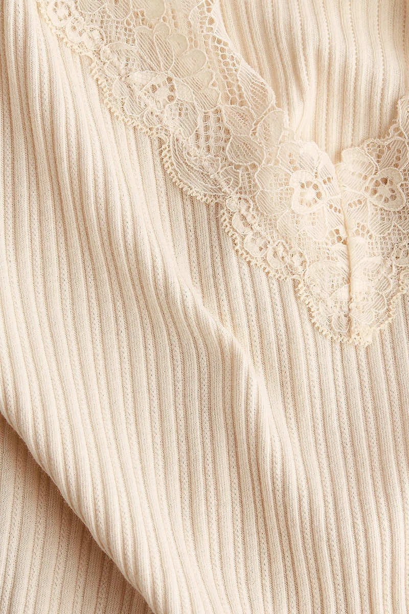 Lace-Trimmed Pointelle-Knit Top