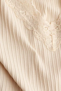 Lace-Trimmed Pointelle-Knit Top