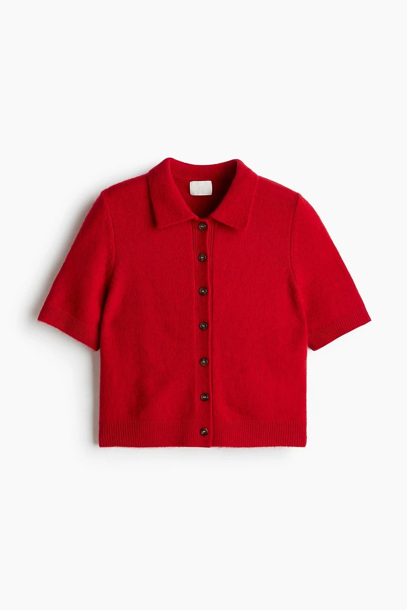 Short-Sleeved Cardigan with Collar