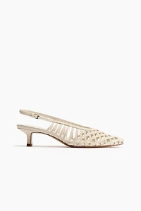 Kitten-Heeled Leather Slingbacks