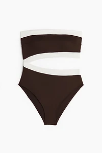 Padded-Cup Bandeau Swimsuit with Cutout