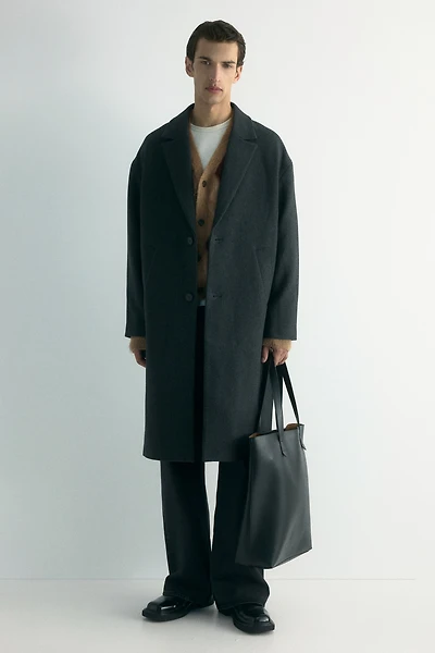 Manteau à fermeture droite en laine mélangée