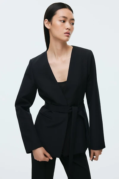 Scarf-Detail Collarless Jacket