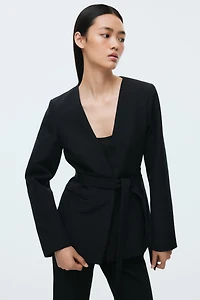 Scarf-Detail Collarless Jacket