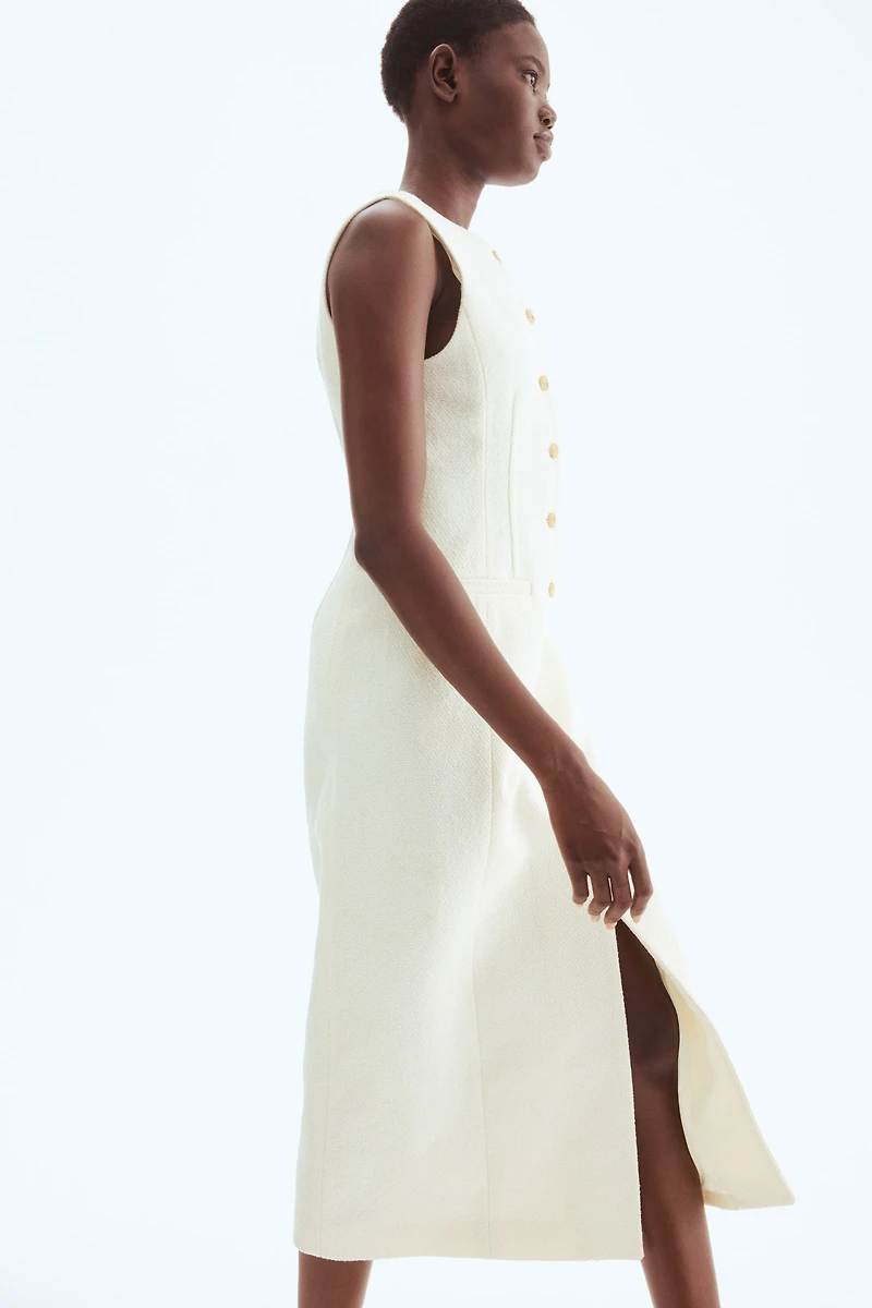 Long button-front bouclé dress