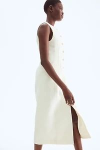 Long button-front bouclé dress