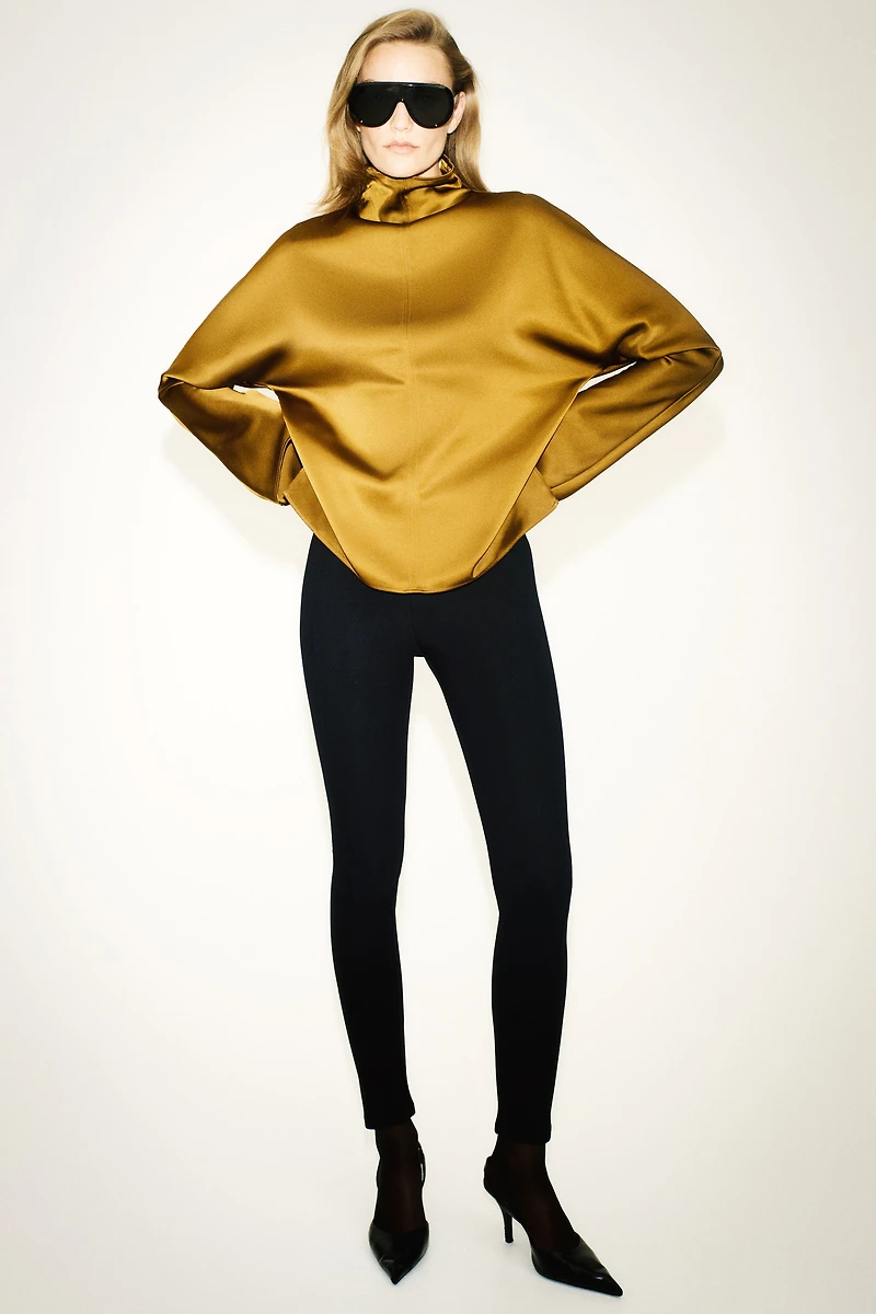 Satin Mock Turtleneck Top