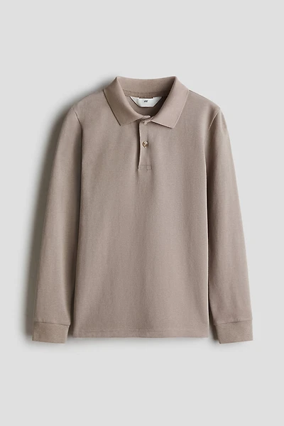 Long-Sleeved Cotton Polo Shirt