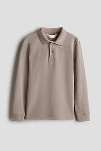 Long-Sleeved Cotton Polo Shirt