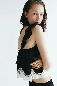 Lace-Trimmed Pajama Top