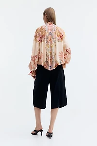 Button-Front Balloon-Sleeved Blouse