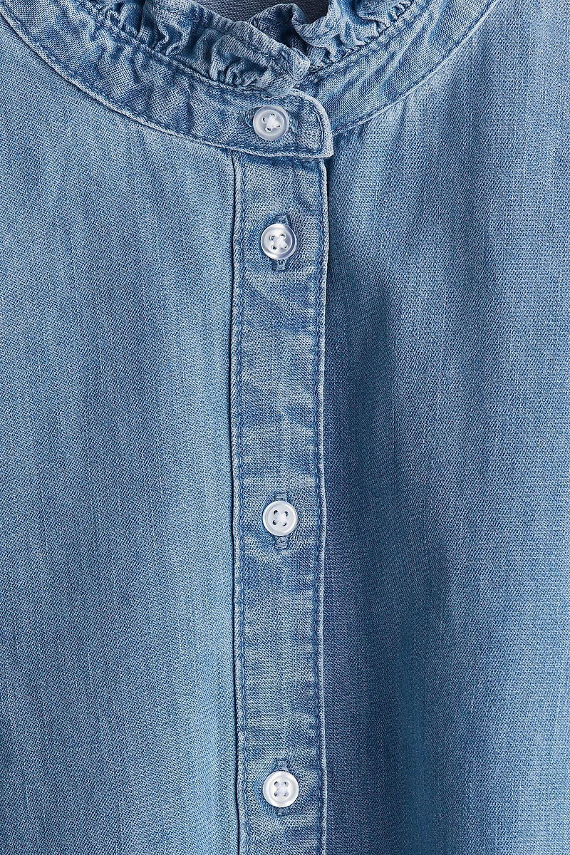 Ruffle-trimmed Denim Blouse