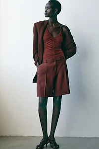 Gathered Halterneck Thong Bodysuit