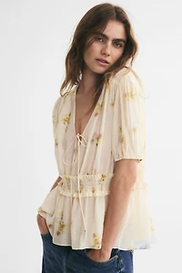 Puff-Sleeved Peplum Blouse