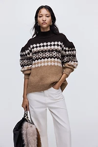 Jacquard-Knit Mock Turtleneck Sweater
