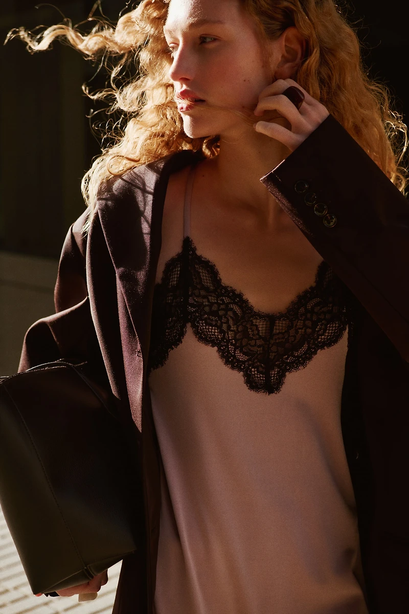 Lace-Trimmed Slip Dress