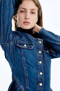 Flared-Skirt Denim Dress