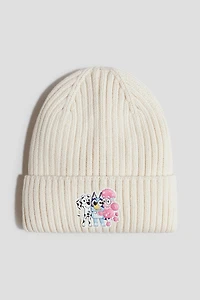 Rib-Knit Beanie with Motif