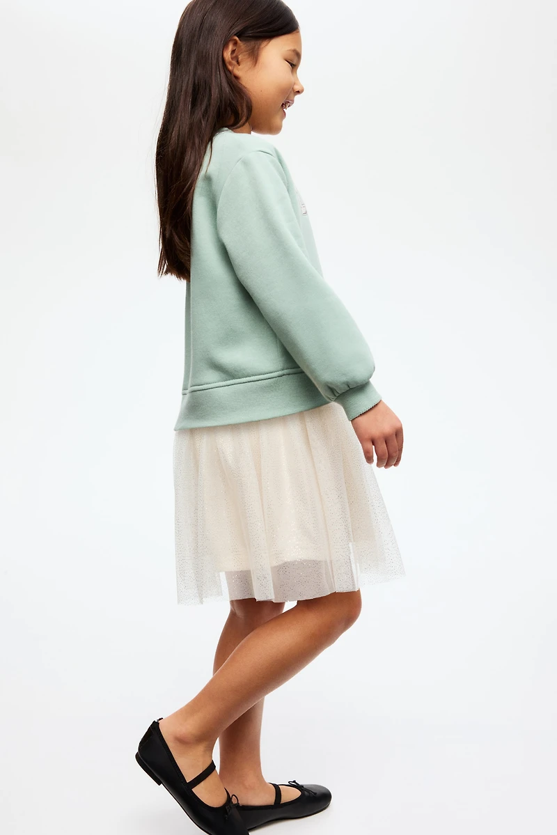 Sweatshirt Dress with Tulle Skirt