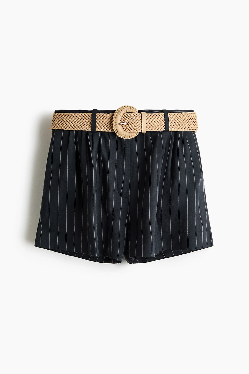Belted Linen-Blend Shorts