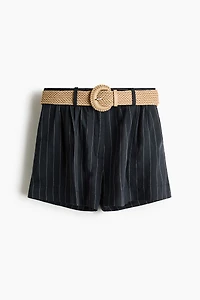 Belted Linen-Blend Shorts