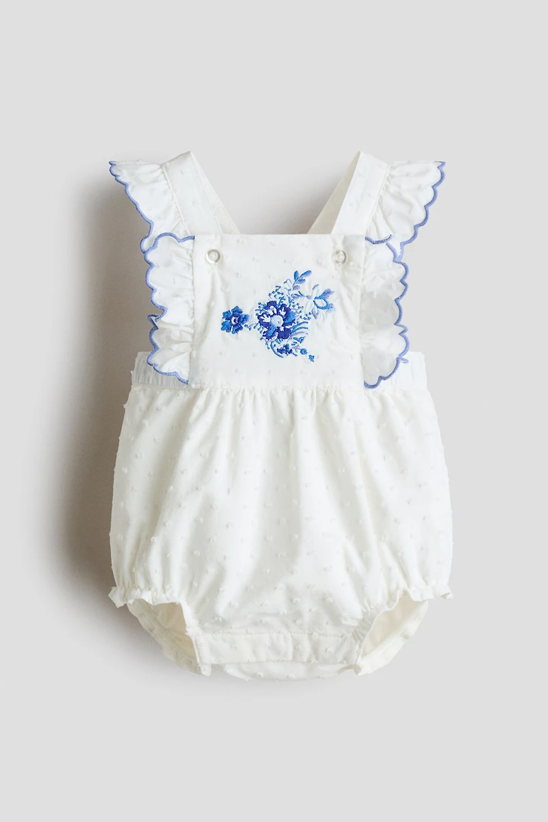 Ruffle-Trimmed Cotton Romper Suit