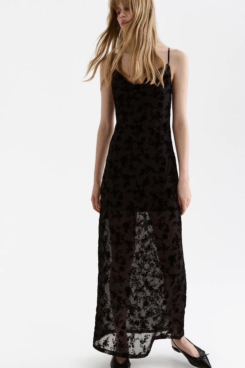 Flock-Print Strappy Dress