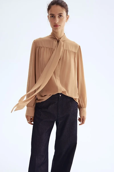 Bow-Collar Chiffon Blouse