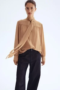 Bow-Collar Chiffon Blouse