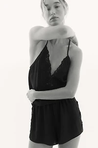 Lace-Trimmed Viscose Pajamas
