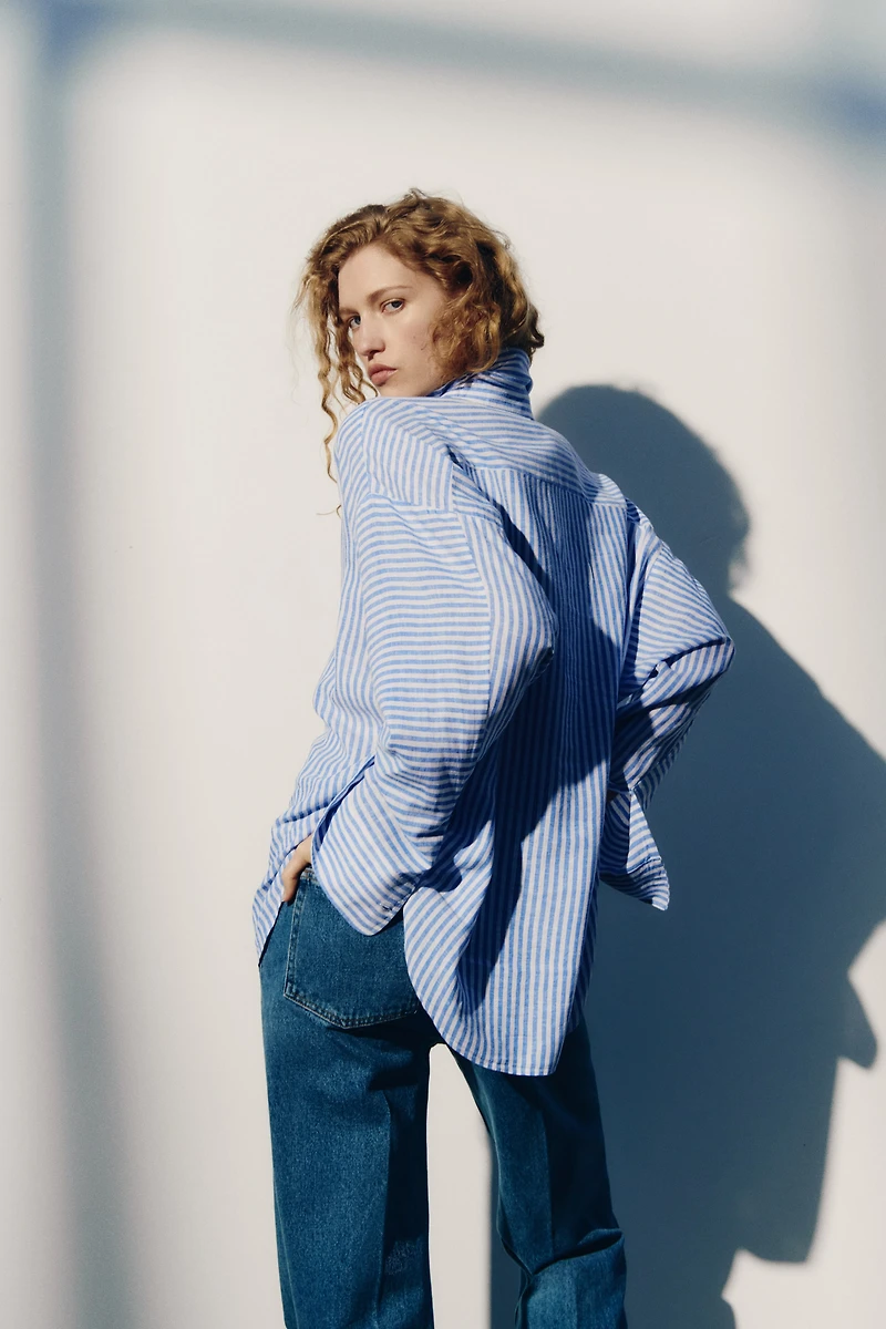 Dolman-Sleeved Linen-Blend Shirt