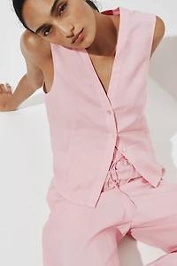 Sleeveless Linen-Blend Shirt