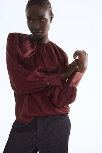 Balloon-Sleeved Satin Blouse