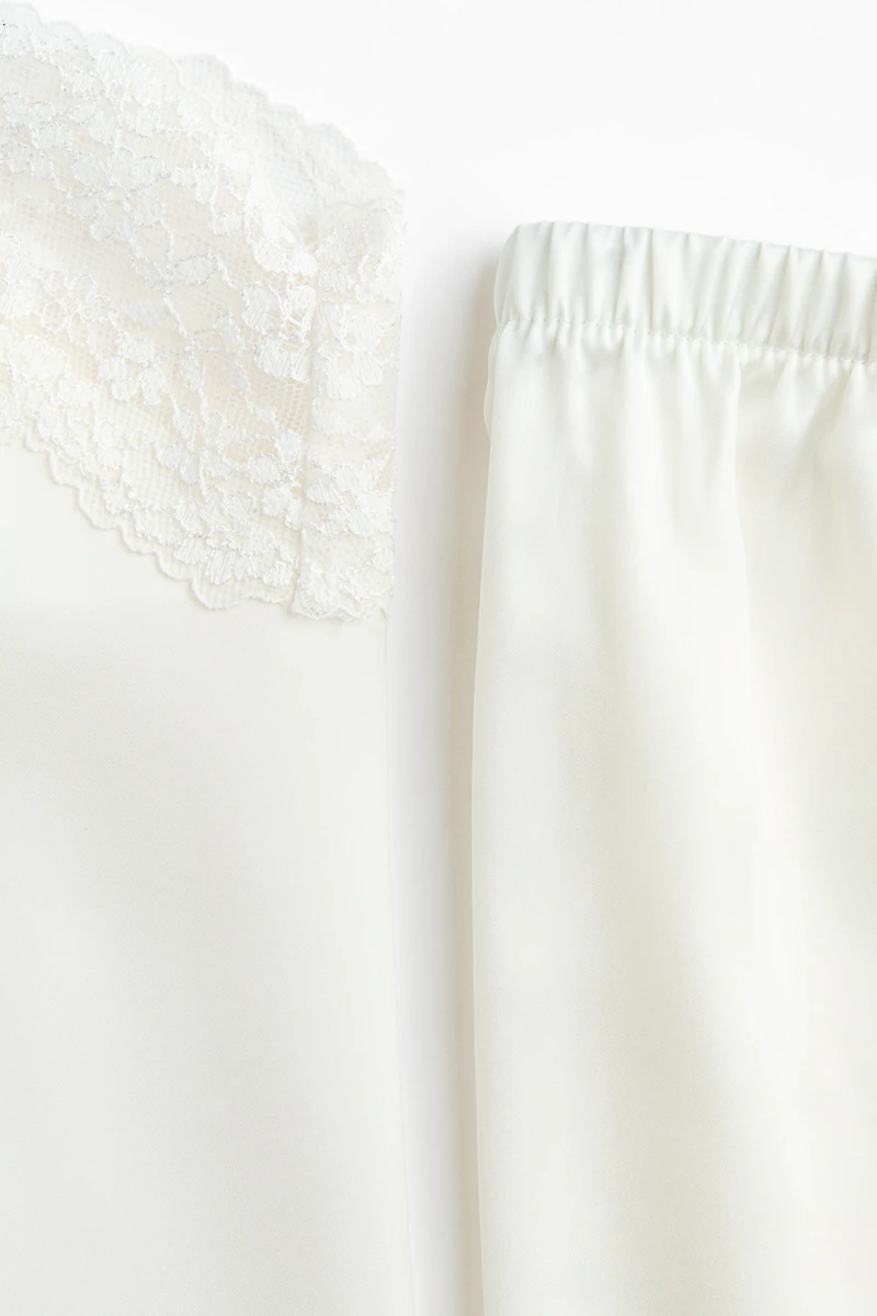 Lace-Trimmed Satin Pajamas