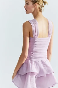 Flared-Skirt Ruched Dress