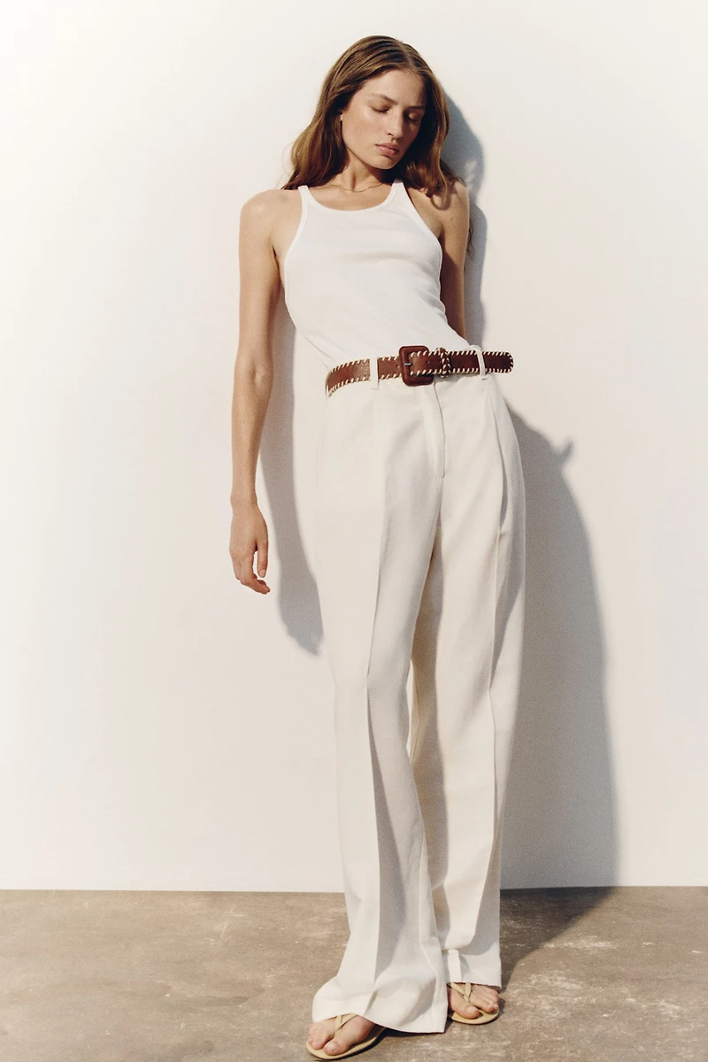 Linen-Blend Pants with Belt