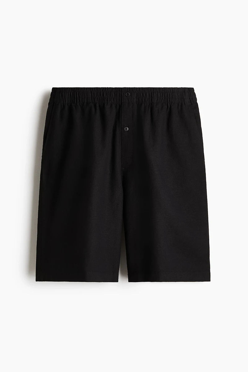 Linen-Blend Pajama T-Shirt and Shorts