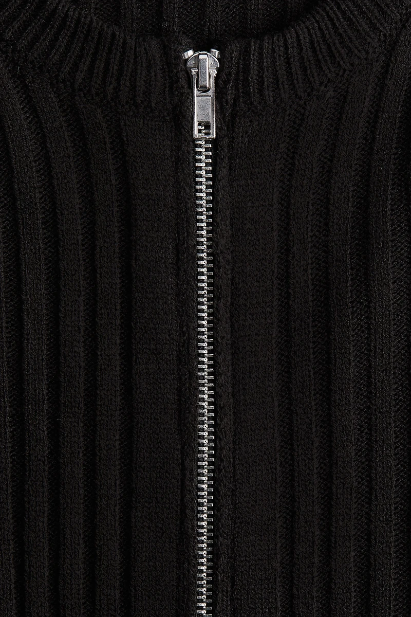 Rib-Knit Cardigan with Zipper