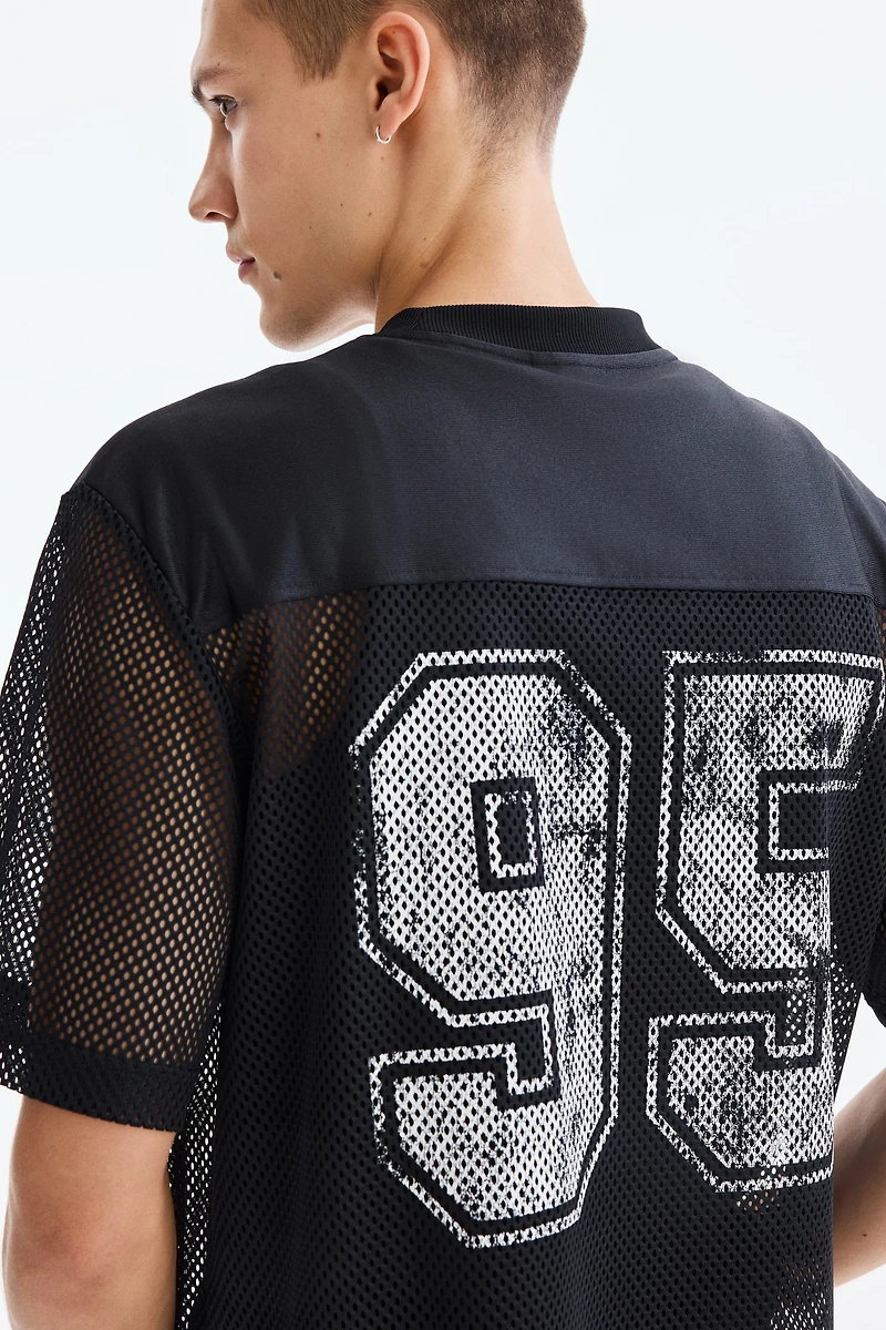 Loose-Fit Printed Mesh T-Shirt