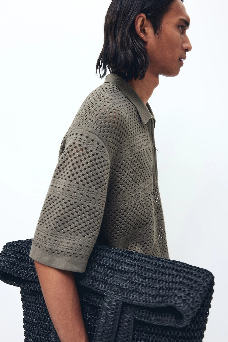 Relaxed-Fit Open-Knit Polo Shirt