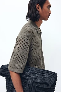 Relaxed-Fit Open-Knit Polo Shirt